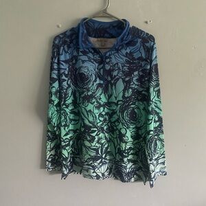 Talbots Blue and Green Floral Long Sleeve Top